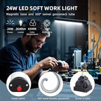 24W LED Work Light, 2400Lumen FlexibleGooseneck Work Light with Screw FixationBase,Industrial Lighting for Lathe CNC MillingDrill Press Sewing Machine,Durable WorkshopLamp for Garage & Factory