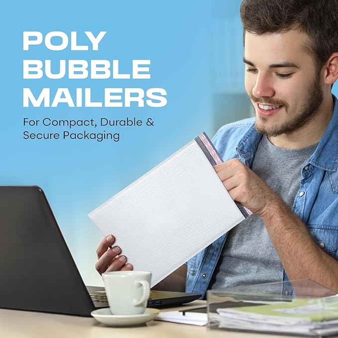 White 10x13 Inch Poly Bubble Mailers |Self Seal Padded Envelopes for Thick books | Air Cushioned Bubble Mailer | Usable Size 9.5x13 Inch | Waterproof Lightweight Mailing Shipping Bags | 100 Pack Bulk