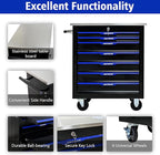 7 Drawer Rolling Tool Chest with Locker, 25.9" D Metal Movable Lockable Tool Cart Box Multi-Functional Hardware Storage Cabinet Box for Warehouse Basement Home Pantry Garage