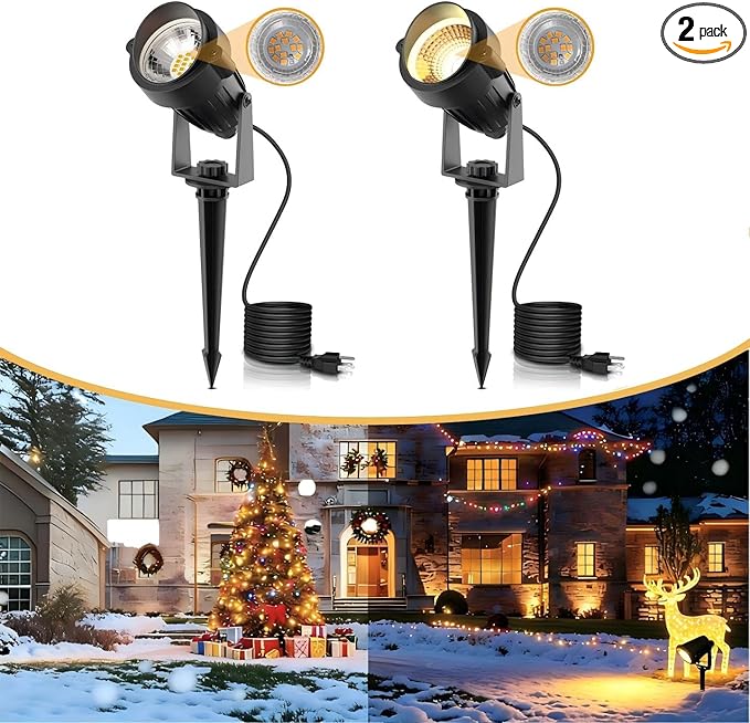 L LOHAS LED 5W Dusk to Dawn Outdoor Lighting, Auto On/Off 3000K Landscape Outdoor Spotlight, IP66 Waterproof Plug in Spot Lights for Yard, Garden, House, Pathway, Plant, UL Listed (2 Pack)
