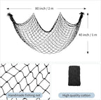 Patioland Decorative Fishing Net 80x40 Inch, 3 Pack Large Black Picture Fish Net, Wall Photo Hanging Fishnet for Nautical Mermaid Pirate Ocean Themed Hawaii Beach Under The Sea Party Decorations