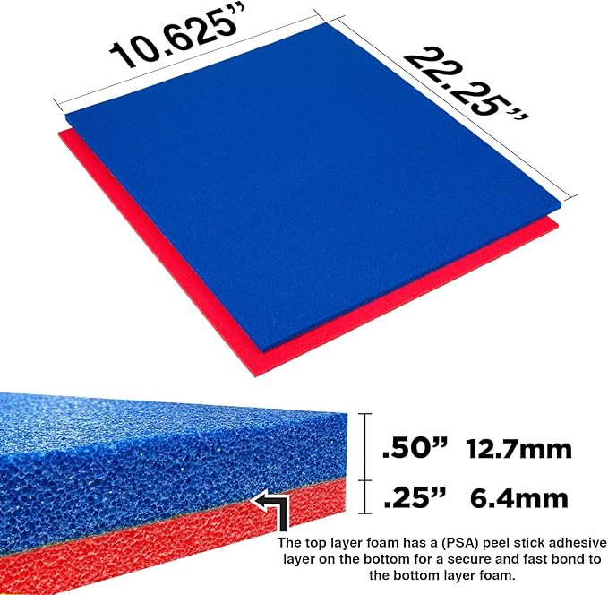 5S Tool Box Shadow Foam Organizers (2 Color) FITS Craftsman Waterloo and Husky Tool CHESTS (10.625" x 22.25", Blue Top/Red Bottom)
