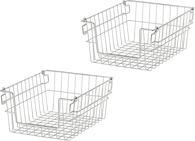 TRINITY 2-Pack Stackable Metal Wire Storage Baskets With Handles, EcoStorage Chrome, 11 Inches