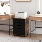 File Cabinet, Mobile Filing Cabinet w/Universal Wheels & 5 Drawers, Wood Printer Stand with Storage, Rolling File Cabinets for Home Office, Living Room, Bedroom (Rustic Brown, 5 Drawers)