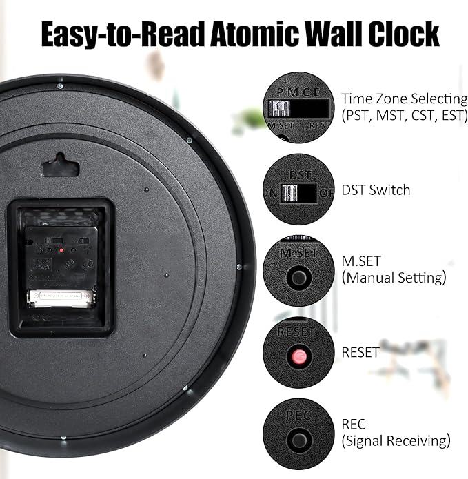 Geevon 14 Inch Atomic Wall Clock - Self-Setting Analog Clock with Automatic Time Sync - Battery Operated for Home Office School - Silver Frame