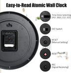 Geevon 14 Inch Atomic Wall Clock - Self-Setting Analog Clock with Automatic Time Sync - Battery Operated for Home Office School - Silver Frame