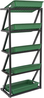 5 Tiers Retail Display Rack, Single Row Commercial Market Shelf Fruit and Vegetable Basket Stand Rack Set Snack Pantry Shelf Unit for Kitchen, Office, Store