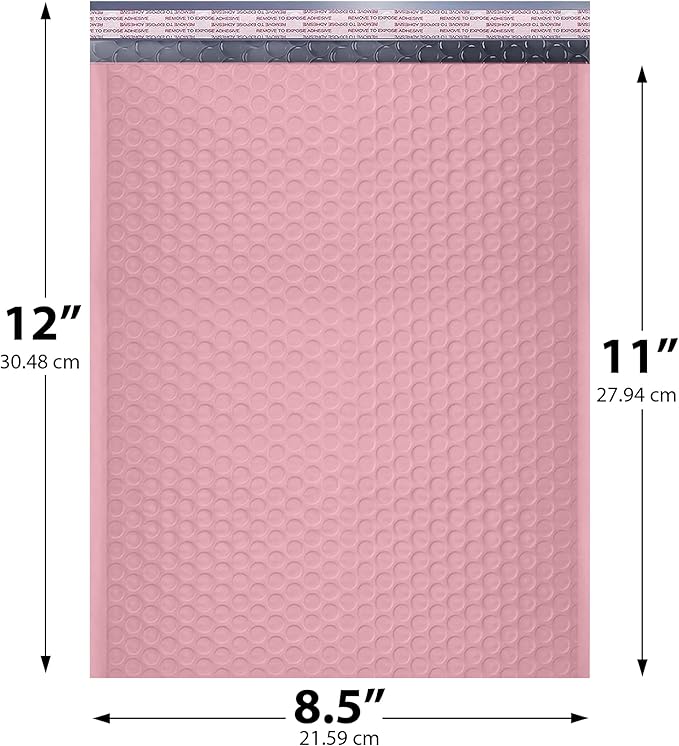Light Pink Poly Bubble Mailers 8.5x12 inch #2 | Self Seal Padded Envelopes | Cushioned Bubble Mailer | Usable Size 8.5x11 | Water Proof | Lightweight mailing Shipping Bags | 200 Pack Bulk