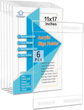 PecMuikee 11 x 17 Acrylic Sign Holder Horizontal ，Wall Mount Sign Holders Clear Acrylic Frame with Double Sided Tape Clear Poster Frames Plastic Sign Holder for Office, Home, Landscape, 6 Pack