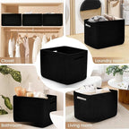 3 Pack Shelf Woven Storage Basket, 15 x 10 x 9” Closet Rope Baskets For Organizing, Square Bins with Handles, Black