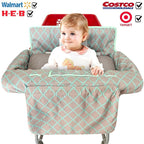 Love&go Soft Pillow Attached 2-in-1 Shopping Cart and High Chair Cover for Baby, Cotton Padded Cart Cover, Fold'n Roll Style, Portable with Carry Bag (Gray Grid)