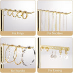 pickpiff Jewelry Stand Holder Organizer: 12.5" Sturdy Hanger for 80 Pcs Jewelry, Jewlery Tower for Display Necklace, Earring, Bracelet, Watch, Mirrored Gold