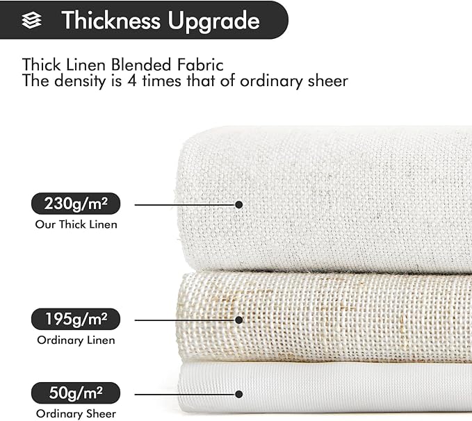 MIULEE Non-See-Through Privacy Linen Curtains 2 Panels, Light Filtering Window Curtains Farnhouse Textured Back Tab Semi Sheer Drapes for Bedroom Living Room, 52 x 63 Inches Long, Pure White