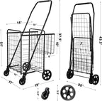 Folding Shopping Cart, Grocery Cart, 200 Lb Capacity, Utility Cart with 360° Rolling Swivel Wheels, Medium & Extra Basket