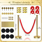 6PCS Gold Stanchions Posts with 4PCS 5 ft Red Velvet Rope, Red Velvet Rope Stanchion Set Crowd Control Barriers, Stanchions and Velvet Ropes Red Carpet Poles for Party Supplies