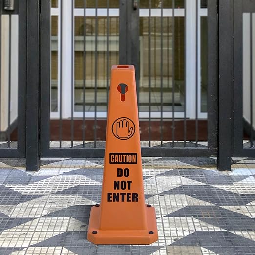 Plastic Traffic Cones, 4-Sided Message Cones, Road Safety Parking Cones, Standing Traffic Warning Signs for Cleaning Area, Garage, No Entry (8, Do Not Enter, Large)