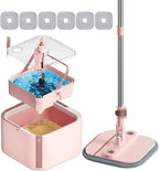 KZKR Square Spin Mop and Bucket Set with Self Separation Dirty and Clean Water System,Self Wringing 360° Rotating Mops Head for Home Floors Cleaning (2.0 mop Bucket Set with 6 Pads)