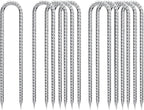 Rebar-Stakes-12-Inch-Galvanized, U Hook Trampoline Stakes 10 Pack Ground Anchors Tent Stakes Heavy Duty for Plants Anti-Rust Landscape Fabric Stakes Artificial Turf