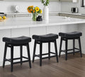 Counter Height Black Bar Stools Set of 3 for Kitchen Counter, Backless Farmhouse Kitchen Island Barstools with Upholstered Faux Leather Saddle Seat and Solid Wood Legs Modern 24 inch Bar Chairs