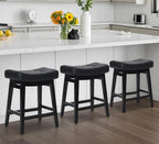 Counter Height Black Bar Stools Set of 3 for Kitchen Counter, Backless Farmhouse Kitchen Island Barstools with Upholstered Faux Leather Saddle Seat and Solid Wood Legs Modern 24 inch Bar Chairs
