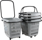 50 L Plastic Rolling Shopping Basket with Handles, Portable Retail Shopping Baskets for Supermarket, 4 PCS