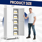 71" H Metal Garage Storage Cabinet, Rolling Tool Cabinet with 2 Doors and Wheels, Locker Steel Cabinet with 4 Adjustable Shelves, Organization Cabinet for Garage,Office,Home,Gym,School（White）