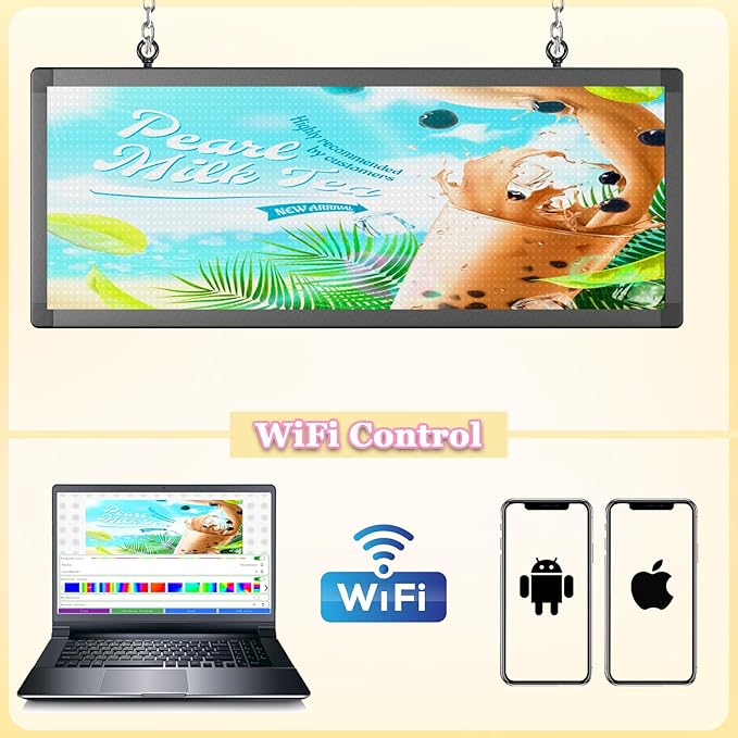 P10 39"x14" Double-Sides LED Advertising Sign Outdoor Digital Billboard with High Brightness, WiFi Programmable for Stores, HD Image/Text Display, Weatherproof & Energy Efficient
