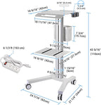 AW Medical Mobile Laptop Cart Rolling PC Stand Ultrasound Imaging Cart Computer Workstation on Wheels with Handle 220 Lbs Capacity CPU Printer Power Strip Holder for Dentistry Clinic Lap Hospital