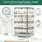 EsLuker.ly Rotating Earring Display Holder Stand for Vendors Events Selling, Large Capacity 64 Hooks Jewelry Rack with Wooden Base for Earring Card Sales, Enhances Retail Visibility (Light Grey)