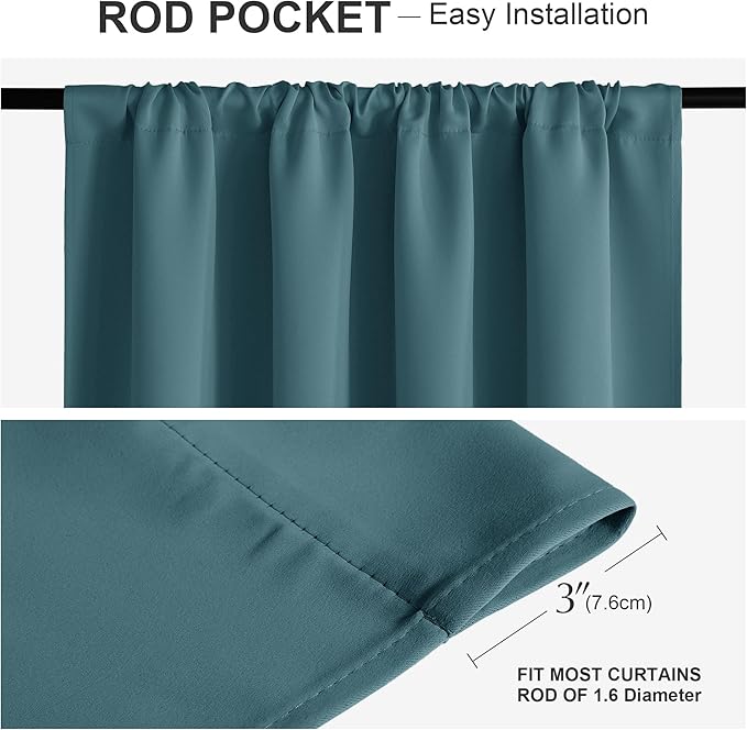 PONY DANCE Slate Blue 45 inch Length Curtains - Room Darkening Kitchen Solid Thermal Draperies Rod Pocket Short Panels Drapes for Bedroom Window Treatments, 42 W by 45-inch L, Slateblue, 2 PCs