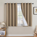 H.VERSAILTEX Linen Curtains 100% Blackout Curtains for Bedroom 45 inch Long Full Light Blocking Nature Linen Blended Window Curtains for Living Room Nickel Grommet (2 Panels, Heathered Macchiato)