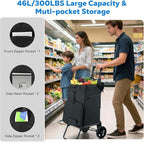 Housolution Foldable Shopping Cart for Groceries, 300LBS Collapsible Portable Grocery Carts on Wheels, 2 in 1 Rolling Hand Truck with Detachable Bag, Folding Utility Cart for Shopping and Travel