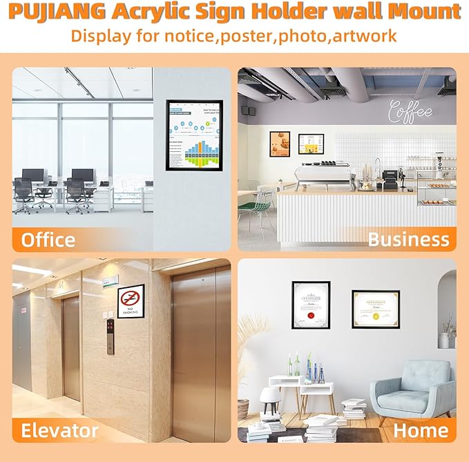 3 Pack 8.5x11 Acrylic Sign Holder Wall Mount with Framed Border, Peel & Stick Adhesive & 180° Flip Design - Single-Sided Clear Plastic Display for Menu, Poster, Flyer (Horizontal/Vertical) - Office, Home, Restaurant