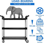 3-Tier Heavy Duty Rolling Cart with 360° Lockable Wheels, 120lbs Per Shelf Storage Utility Cart for Kitchen, Restaurant, and Office Use, Multifunctional Storage, Black, 42" Wx20 Dx39 H
