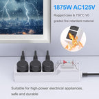 GFCI Power Strip with 10ft Heavy Duty Extension Cord, 3 Outlet (1875W/15A) with 30mA RCBO Circuit Breaker for Home, Factory Workshop, Garage, Covered Outdoor