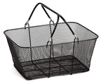 SSWBasics Black Metal Shopping Baskets With Stand and Sign - Set of 12 - Basket Dimension 17"W x 12"D x 7"H - Perfect for Retail, Thrift, Grocery, and Convenience Stores