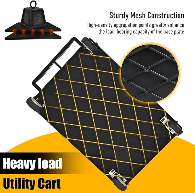 2 Tier Rolling Utility Cart on Wheels, 1000 lbs Capacity Flat Top Plastic Service Cart with Lipped Shelves, 46 x 26-Inch Heavy Duty Work Cart for Warehouse, Garage, Cleaning, Black