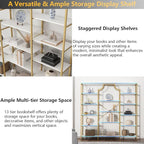 Loomie Triple Wide Bookshelf, 70.87" W/H Large Tall Etagere Bookcase, Modern 13-Open Shelves Geometric Bookshelf, Display Storage Metal Book Case, for Bedroom, Home Office & Living Room, Gold & White