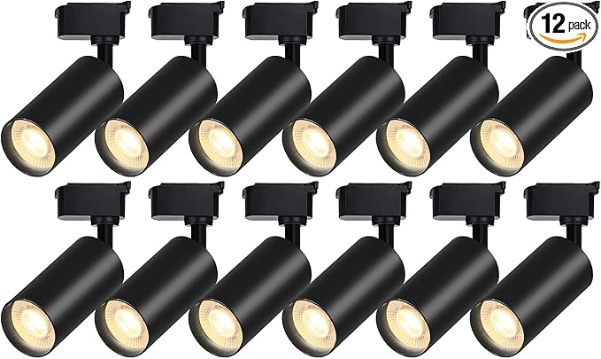 Ultra-Bright H Type Black Track Lighting Heads (No Track Rails), Energy-Saving 12PCS 6000K Cool White 20W 2400lm for Accent Lighting, Dimmable LED Track Lighting Ceiling Spotlight Fixture