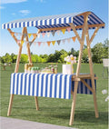 Collapsible Wooden Food Cart with Wheels, Heavy Duty Mobile Vendor Stand for Farmers Market, Snacks, Desserts and Street Kiosk(Blue,150cm/59in)