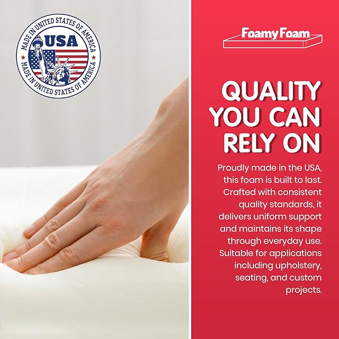 FOAMYFOAM 6Pack High Density 1 inch Thick, 24 inch Wide, 72 inch Long Upholstery Foam, Cushion Replacement