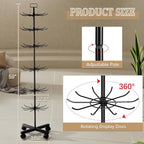 Retail Display Stand Store Display Rack 6 Tier Metal Spinning Display Stand Rack with Wheels Keychain Jewelry Stocking Hat Stand with Hooks for Malls, Showroom, Retail Store (6 Tier Black)