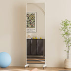 brisafe 63"x20" Ultra-Light Mobile Floor Mirror with 360° Wheels, 0.04mm Shatterproof Nano Film for Home Gym/Yoga/Dance Studio & Commercial Use (60% Insurance Savings, White)