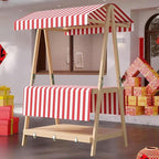 Movable Stall Display Stand, Foldable Vending Stand Kiosk Display Trolley with Canopy, Portable Food Cart, for Selling Snacks/Sweets/Toys, Multiple Colors(Red A,110 * 190cm)
