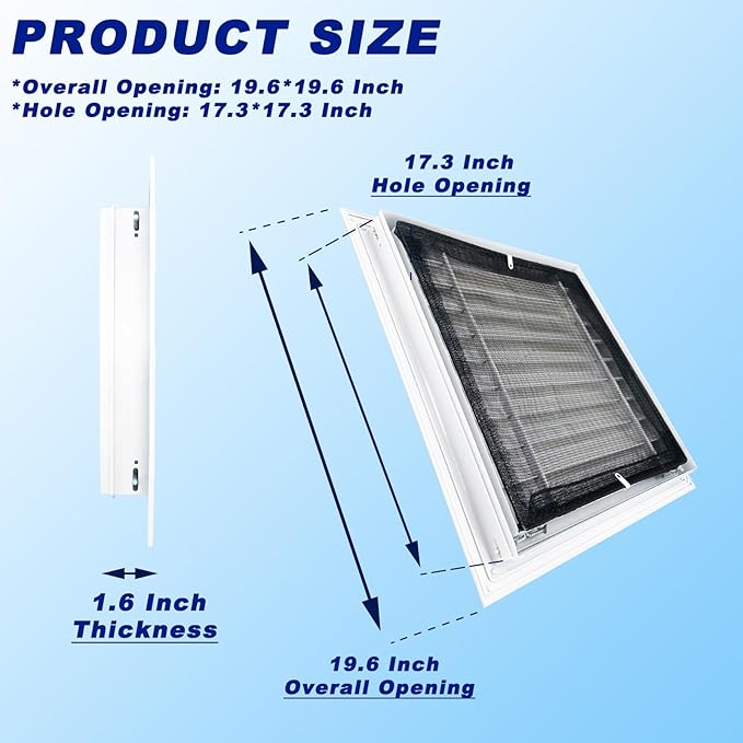 20"*20" Gable Vent,Aluminum Alloy Wall Vent Shed Vents,with Removable Strainer and 180 Degree Opening Angle.Ideal for Attic,Shed,Garage,Play House,Coop.[Inside Dimensions:17.7"w X 17.7"h]-White 1 Pack