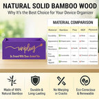 Bamboo Wood Phone Box – Unplug from Phones, Tablets, and Electronics for Study, Meetings, and Family Time, Phone Holder Organizer with Charging Holes, Farmhouse Style, Holds Up to 18 Phones-Purple