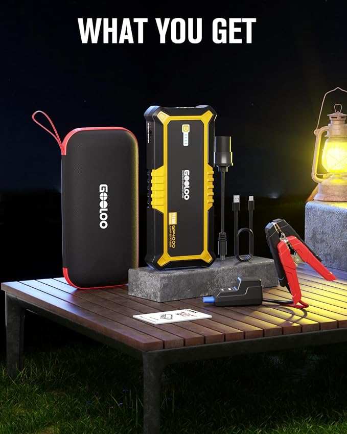GOOLOO GP4000 Jump Starter 4000A Peak Car Starter (All Gas,up to 10.0L Diesel Engine) SuperSafe 12V Lithium Jump Box,Auto Battery Booster Pack,Portable Power Bank with USB Quick Charge and Type C Port