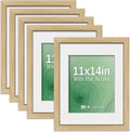 VCK 11x14 Picture Frame 5 Pack - Natural Oak, High-End Wood Poster Frames with Tempered Glass, Display 8x10 Photo with Mat or 11x14 without Mat, Art Gallery-Quality, Wall Hanging, Natural Oak
