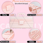 12.5in 3-Layer Multipurpose Craft Organizers and Storage with Adjustable Dividers, Portable Tackle Box, Folding Art & Craft Case for Medicine, Tool, Sewing Organizer (Pink)
