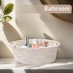 Woven Basket,Small Rope Storage Bin with Handles & Ribbon Bag, Organizer for Shelves Closets,Gift Basket Empty for Birthday,Books,Dog Toys, Colorful/3 Pack